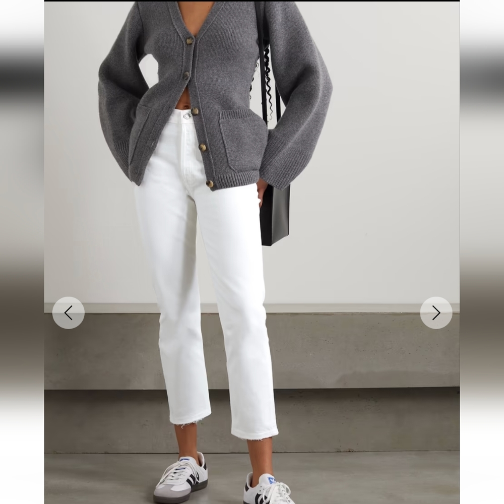 Agolde Riley Frayed High Rise Straight Jeans in White | Size 30